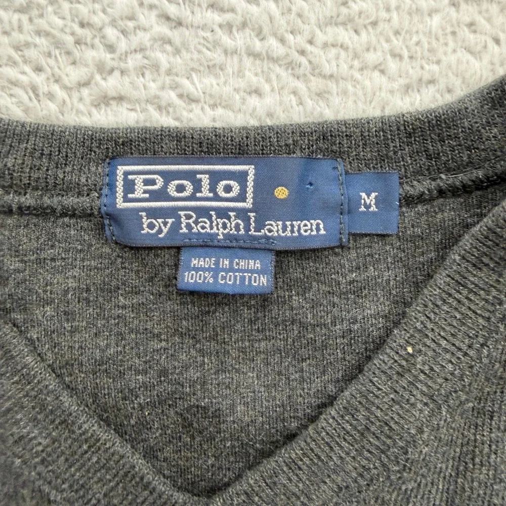 Polo Ralph Lauren Mens V-Neck Sweater Charcoal Gray 100% Cotton Size Medium